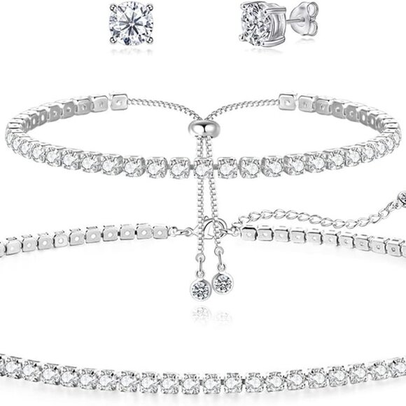Sterling Silver Tennis Necklace Bracelet Set Dainty Hypoallergenic Jewelry for W - Picture 9 of 9